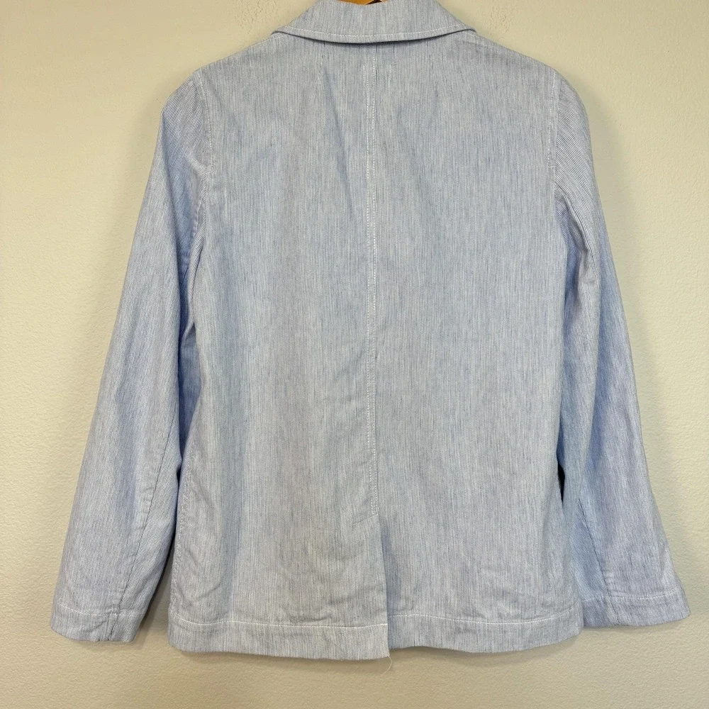 J‎ Crew Blazer Women's 6 Blue Striped Seersucker Linen Blend Lightweight Relaxed - Picture 6 of 15